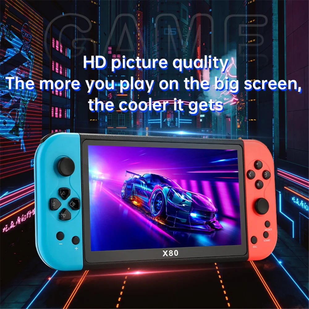 X80 7.0 inch HD Screen Handheld Game Console 20000 Games Video Game Console - Blue Red - 3