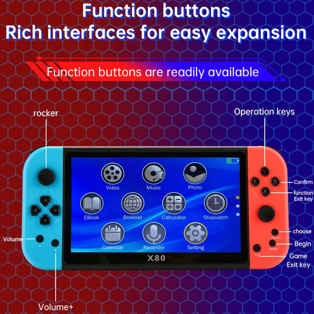 X80 7.0 inch HD Screen Handheld Game Console 20000 Games Video Game Console - Blue Red - 6