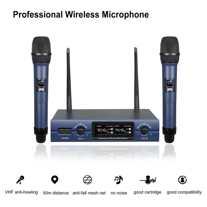 SV-322 VHF Wireless Microphone System Dual Handheld Dynamic Transmitter Mics Set for Karaoke, DJ Party - EU Plug - 2