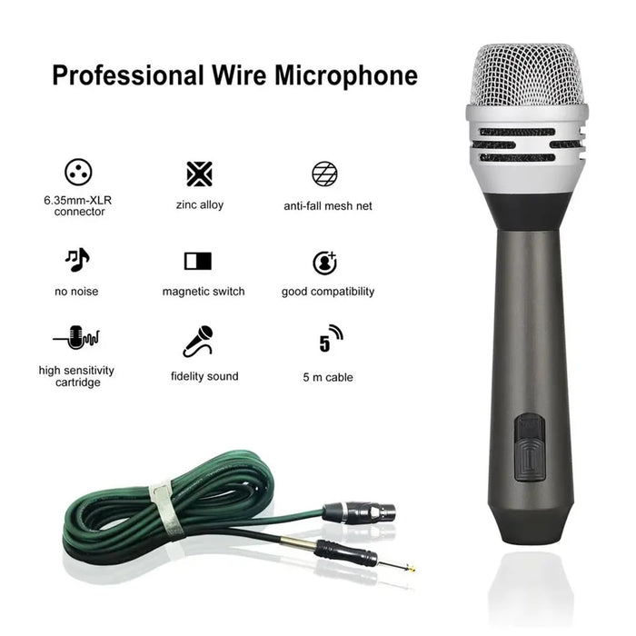 F8 Handheld Wired Microphone Cardioid Dynamic Vocal Mic with 5m Cable for Speakers, Karaoke Singing Machine - 2