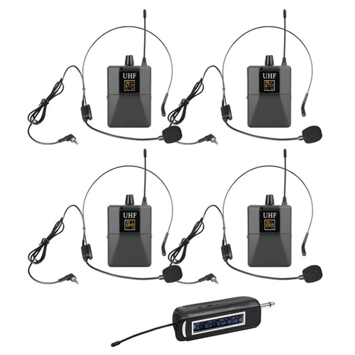 PRO-15C UHF Lavalier Wireless Microphone Headset 1 to 4 Potable Condenser Mic with Receiver - EU Plug - 1