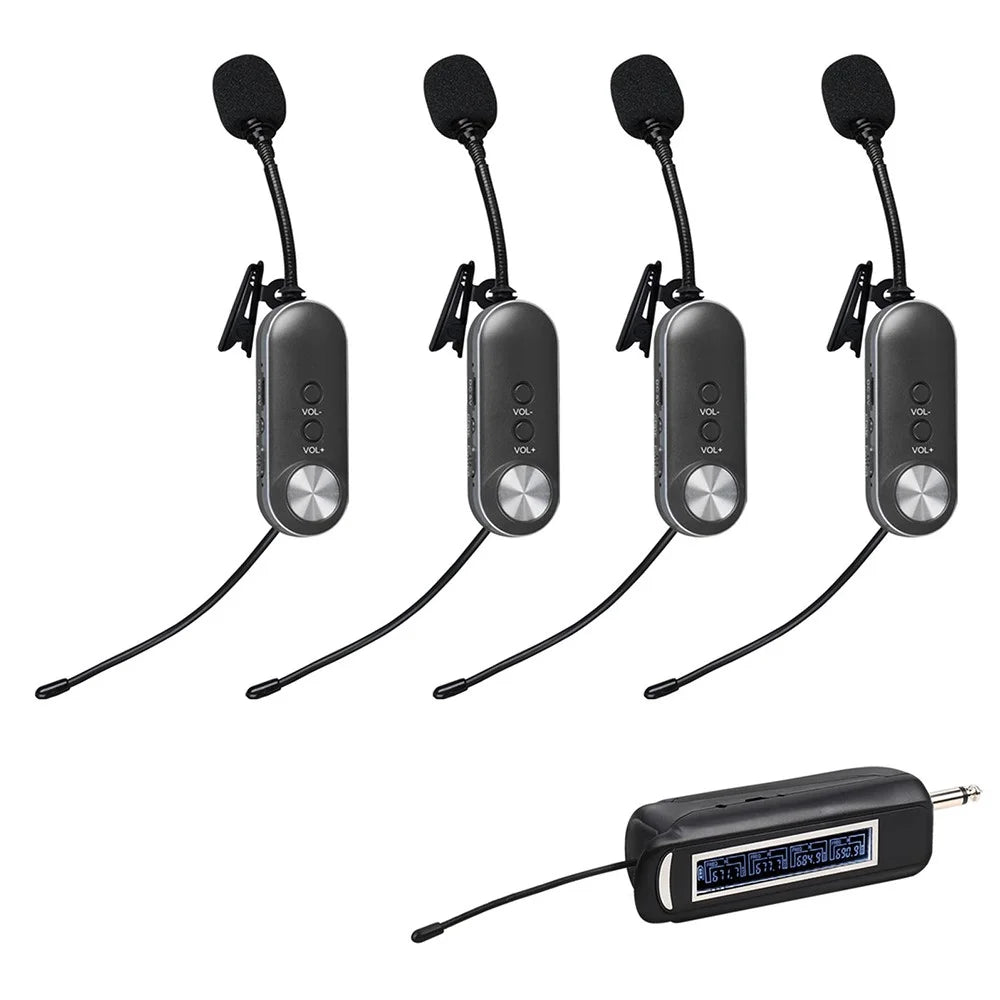 PRO-4C Wireless Lavalier Microphone Outdoor Portable 1 to 4 UHF Microphone Set with Receiver - 1
