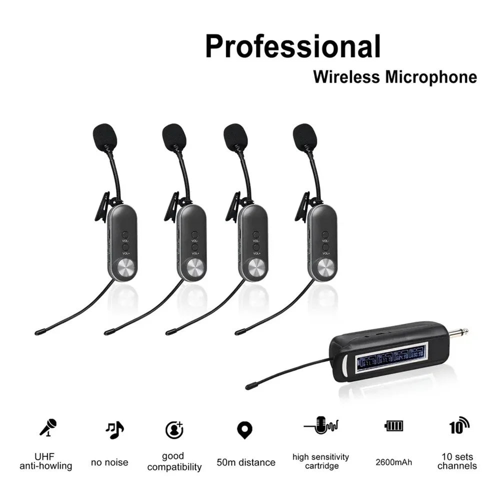 PRO-4C Wireless Lavalier Microphone Outdoor Portable 1 to 4 UHF Microphone Set with Receiver - 2