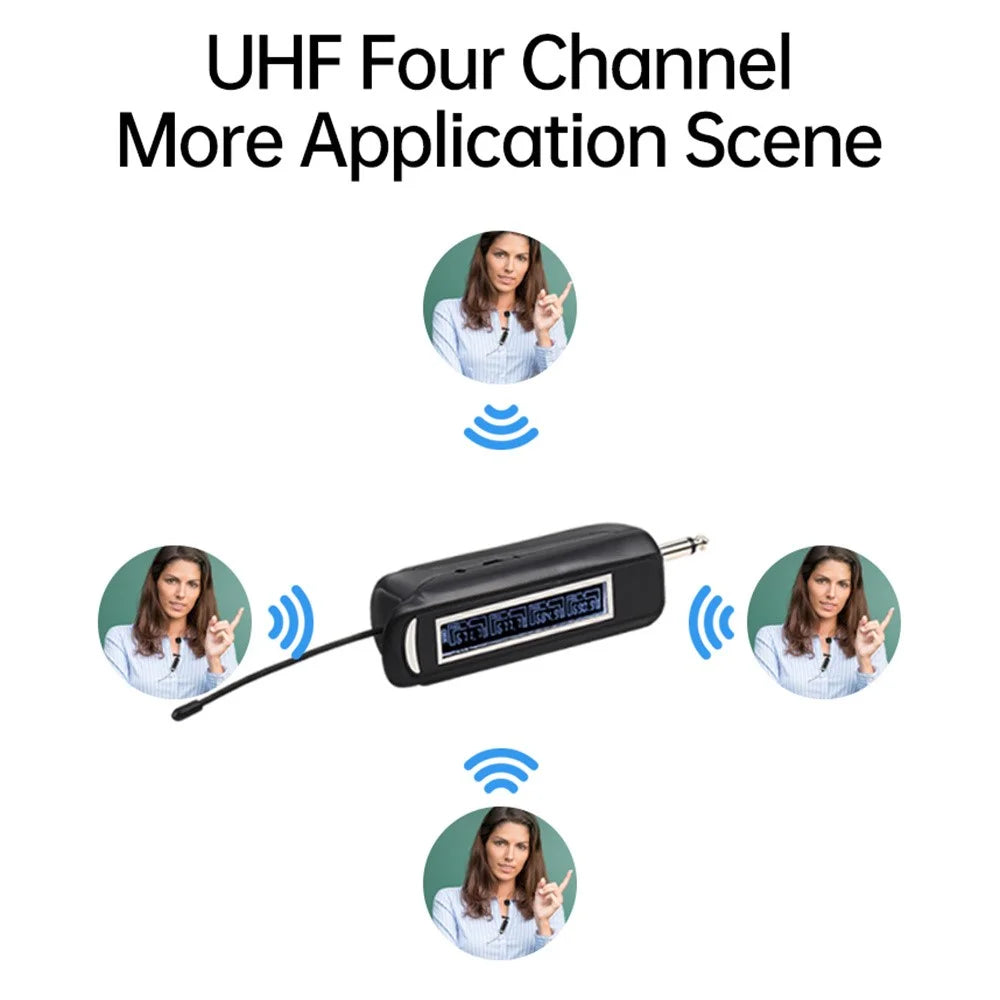 PRO-4C Wireless Lavalier Microphone Outdoor Portable 1 to 4 UHF Microphone Set with Receiver - 4