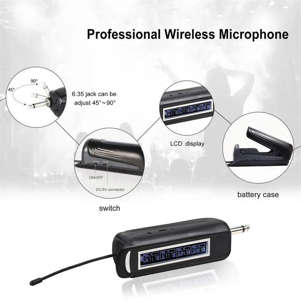 PRO-4C Wireless Lavalier Microphone Outdoor Portable 1 to 4 UHF Microphone Set with Receiver - 6