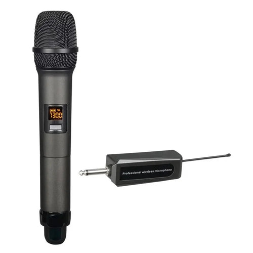 W-14 Moving Coil Microphone U-Band FM Wireless Mic with Receiver Home Karaoke Microphone - Grey - 1