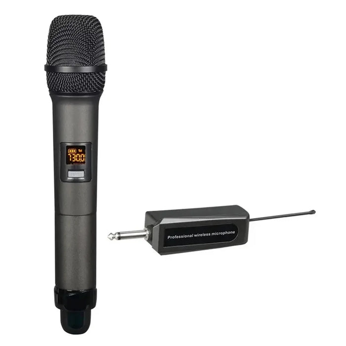 W-14 Moving Coil Microphone U-Band FM Wireless Mic with Receiver Home Karaoke Microphone - Grey - 1