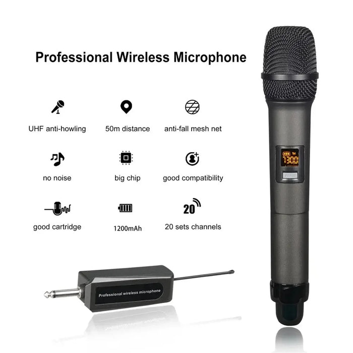 W-14 Moving Coil Microphone U-Band FM Wireless Mic with Receiver Home Karaoke Microphone - Grey - 2