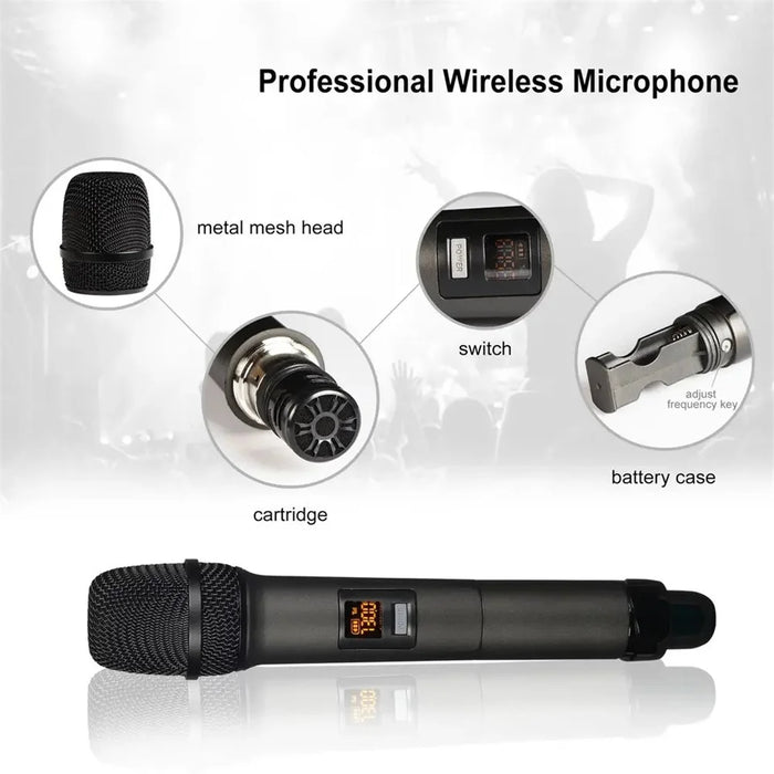 W-14 Moving Coil Microphone U-Band FM Wireless Mic with Receiver Home Karaoke Microphone - Grey - 7