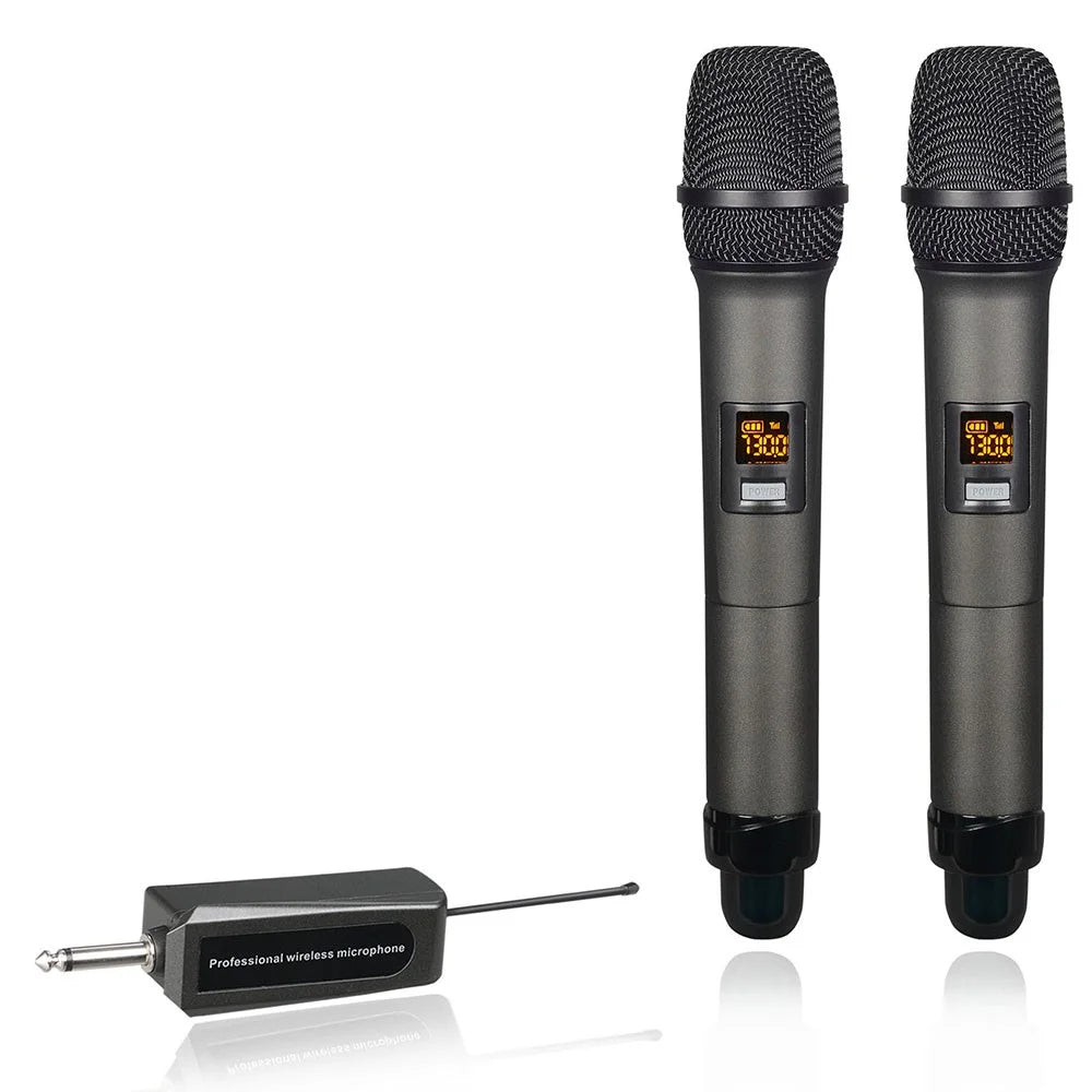 W-15 Professional Dual Dynamic Mic Handheld UHF Wireless Microphone System for Home KTV - Black - 1