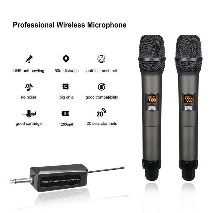 W-15 Professional Dual Dynamic Mic Handheld UHF Wireless Microphone System for Home KTV - Black - 2