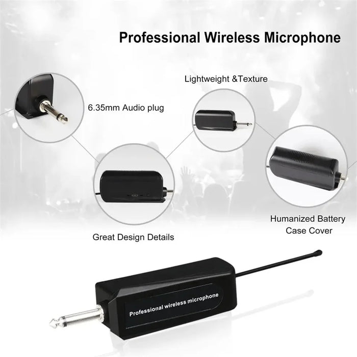 W-15 Professional Dual Dynamic Mic Handheld UHF Wireless Microphone System for Home KTV - Black - 5