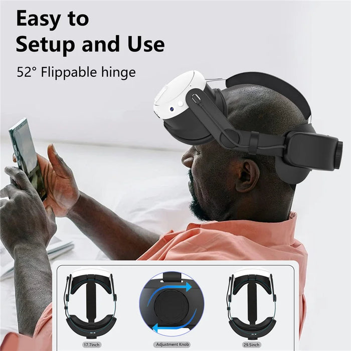 Adjustable Head Strap for Meta Quest 3 Headset VR Replacement Headband VR Accessories Built-In 6400mAh - Black - 2