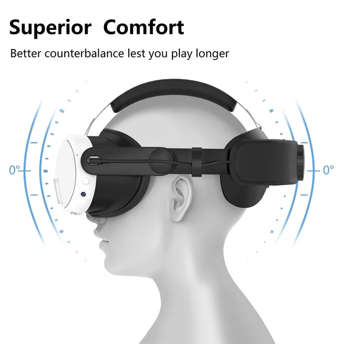 Adjustable Head Strap for Meta Quest 3 Headset VR Replacement Headband VR Accessories Built-In 6400mAh - Black - 3