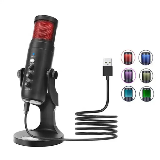 JMARY MC-PW9 Microphone USB Cable Mic Plug and Play RGB Light Voice Recording Tool - 1