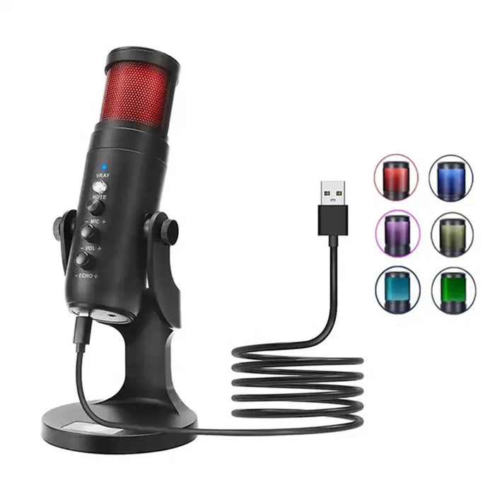 JMARY MC-PW9 Microphone USB Cable Mic Plug and Play RGB Light Voice Recording Tool - 1