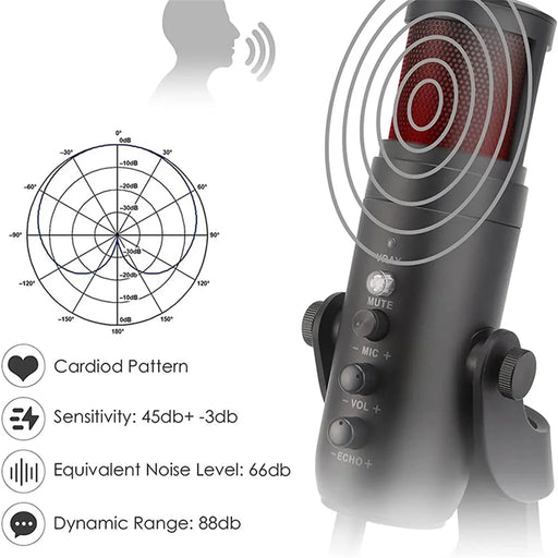 JMARY MC-PW9 Microphone USB Cable Mic Plug and Play RGB Light Voice Recording Tool - 2