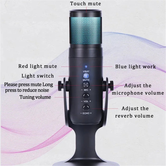 JMARY MC-PW9 Microphone USB Cable Mic Plug and Play RGB Light Voice Recording Tool - 3