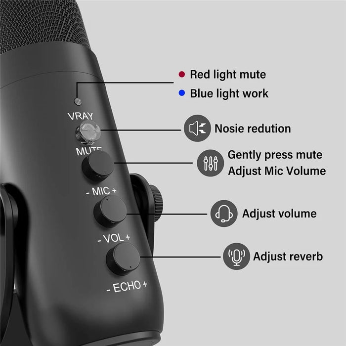 JMARY MC-PW8 Condenser Microphone USB Desktop Mic with Real-time Monitoring - 3