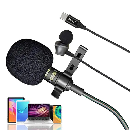 JMARY MC-R6 3m Type-C Wired Lavalier Microphone Live Streaming Mic with In-ear Earphone - 1
