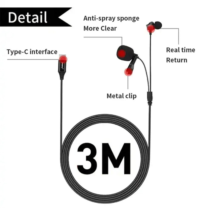 JMARY MC-R6 3m Type-C Wired Lavalier Microphone Live Streaming Mic with In-ear Earphone - 3