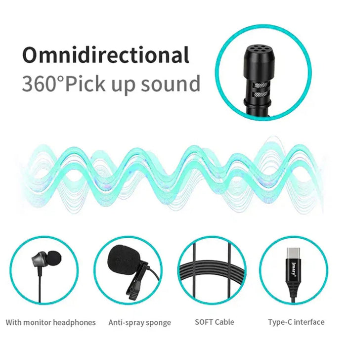JMARY MC-R6 3m Type-C Wired Lavalier Microphone Live Streaming Mic with In-ear Earphone - 6