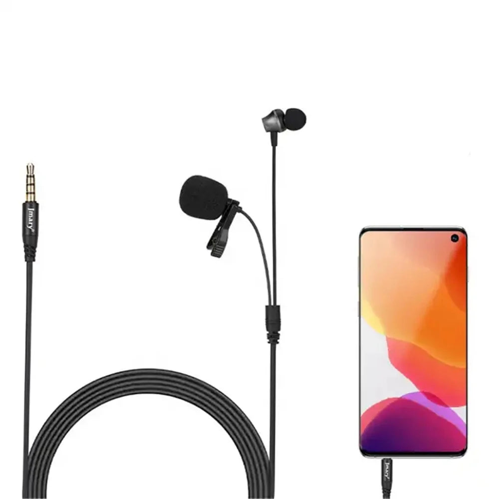 JMARY MC-R5 3m 3.5mm Wired Lavalier Microphone with Sound Monitoring Earphone - 3
