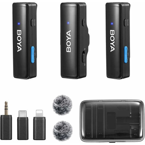 BOYA Wireless Lavalier Clip-On Microphone for iPhone USB C Android Cell Phone (2 Transmitters+1 Receiver) - 1