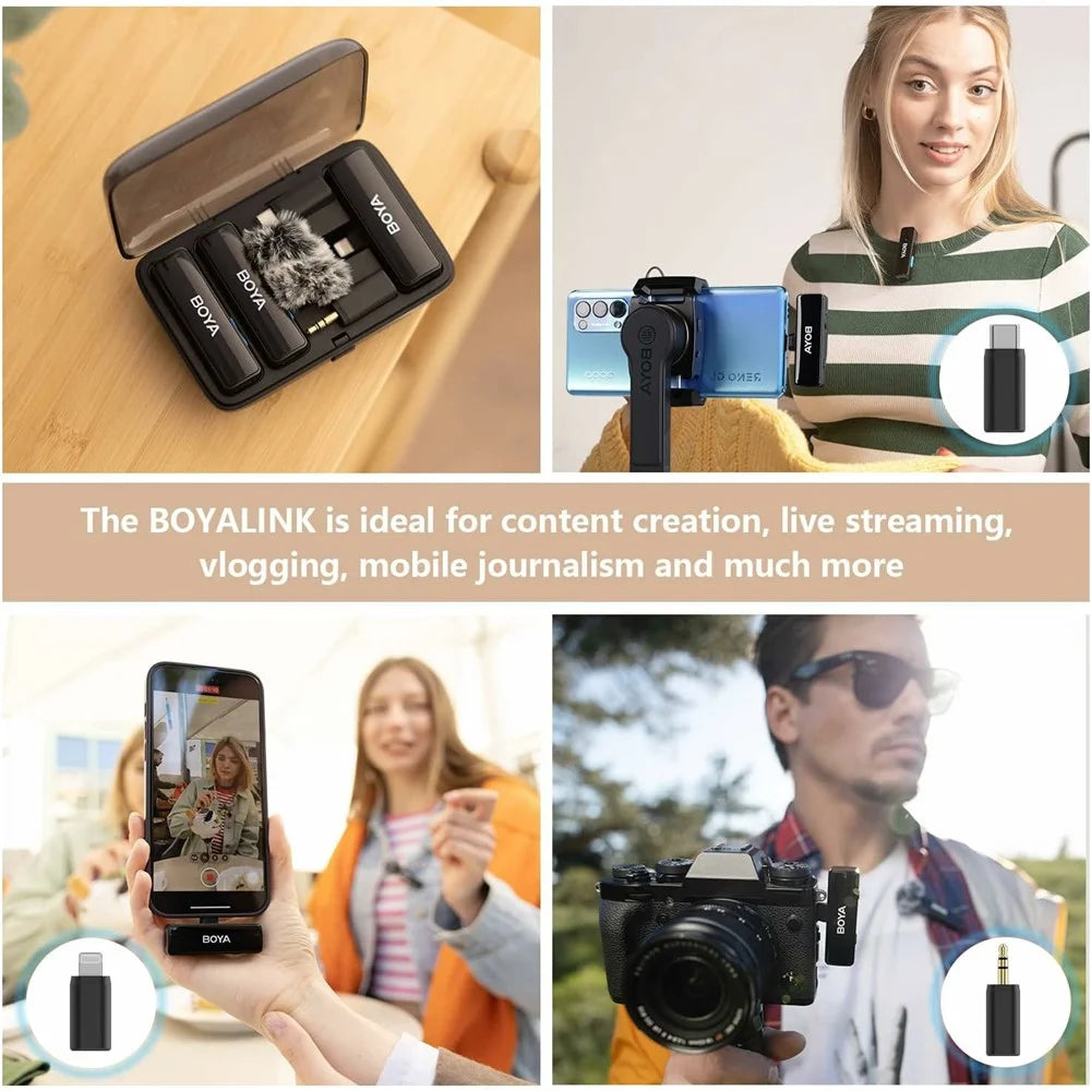 BOYA Wireless Lavalier Clip-On Microphone for iPhone USB C Android Cell Phone (2 Transmitters+1 Receiver) - 5