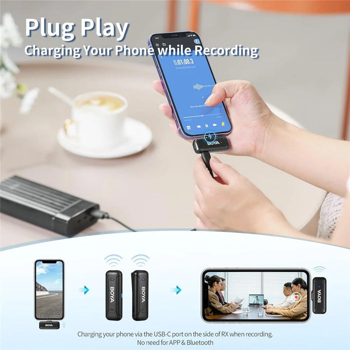 BOYA BY-WM3T-D2 2 Transmitter + 1 8-Pin Receiver, 2.4GHz Wireless Noise Reduction Lapel Clip Mics - 4