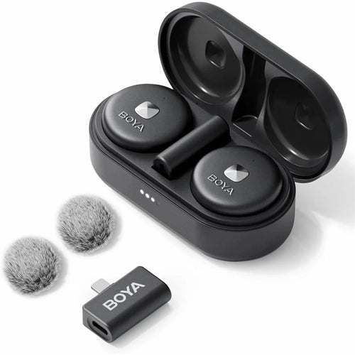 BOYA Omic-D 2 Transmitter + 1 8-Pin Receiver, Button Shape 2.4G Wireless Microphone Lapel Clip Mics - Black - 1