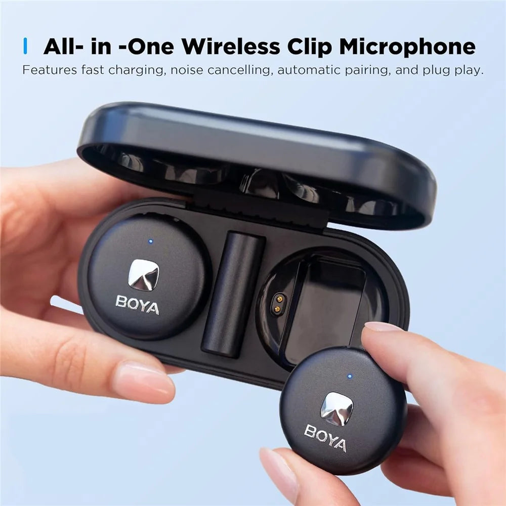 BOYA Omic-D 2 Transmitter + 1 8-Pin Receiver, Button Shape 2.4G Wireless Microphone Lapel Clip Mics - Black - 3