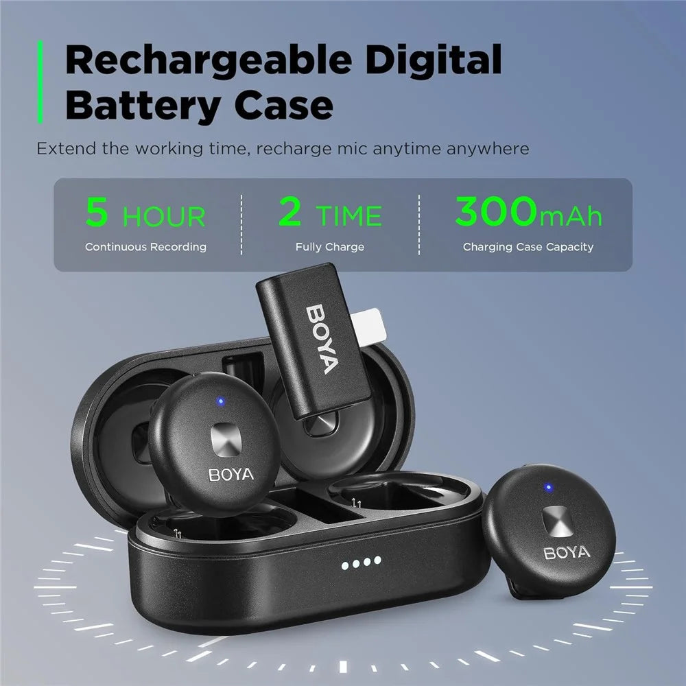 BOYA Omic-D 2 Transmitter + 1 8-Pin Receiver, Button Shape 2.4G Wireless Microphone Lapel Clip Mics - Black - 7
