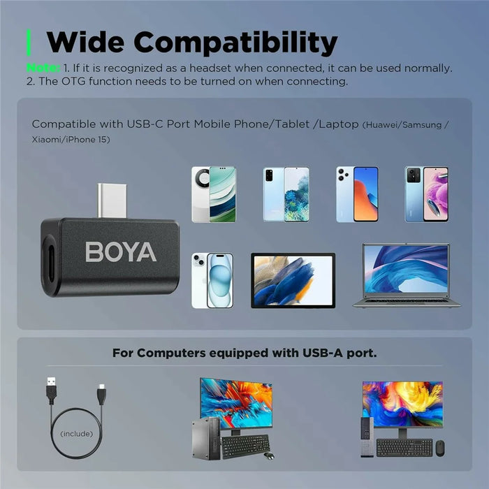 BOYA Omic-U 2 Transmitter + 1 USB-C Receiver, Button Shape Wireless Lavalier Microphone - Black - 4