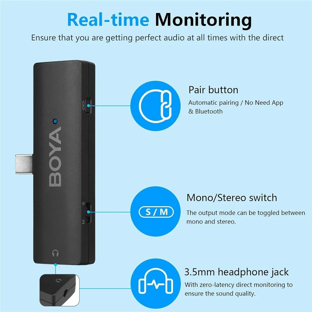 BOYA WMic5-M6 Live Streaming Wireless Microphone Lapel Clip Mic, 2 Transmitter + 1 USB-C Receiver - 4