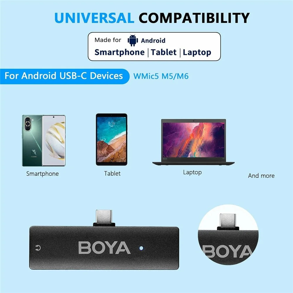 BOYA WMic5-M6 Live Streaming Wireless Microphone Lapel Clip Mic, 2 Transmitter + 1 USB-C Receiver - 5