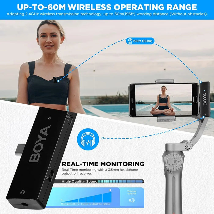 BOYA WMic5-M5 Video Recording Wireless Microphone Lapel Clip Mic, 1 Transmitter + 1 USB-C Receiver - 3