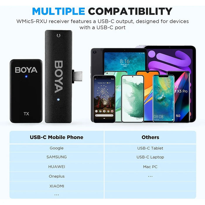 BOYA WMic5-M5 Video Recording Wireless Microphone Lapel Clip Mic, 1 Transmitter + 1 USB-C Receiver - 5