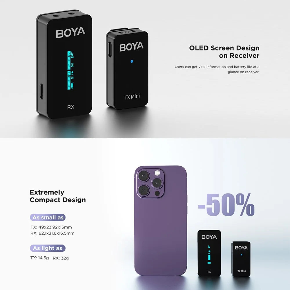 BOYA BY-XM6-S1MINI Wireless Microphone Lapel Clip Mic for Phone Camera, 1 Mini Transmitter + 1 Receiver - 7