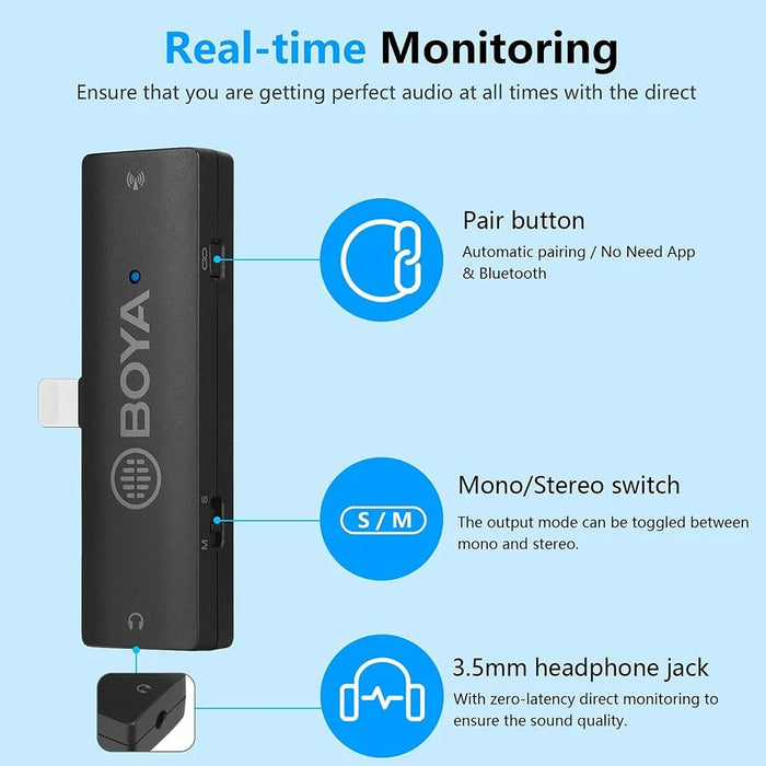 BOYA BY-XM6-S4 For iPhone  /  iPad Wireless Lavalier Microphone Live Streaming Mic, 2 Transmitter + 1 8-Pin Receiver - 5