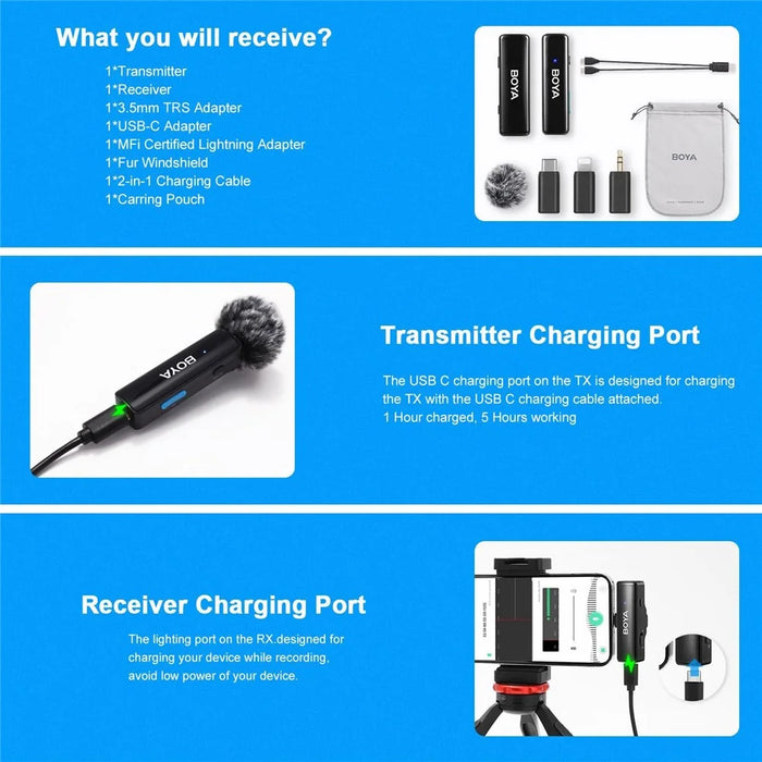 BOYA BOYALINK A1 Wireless Microphone Phone Camera Vlogging Lapel Clip Mic, 1 Transmitter + 1 Receiver - 7