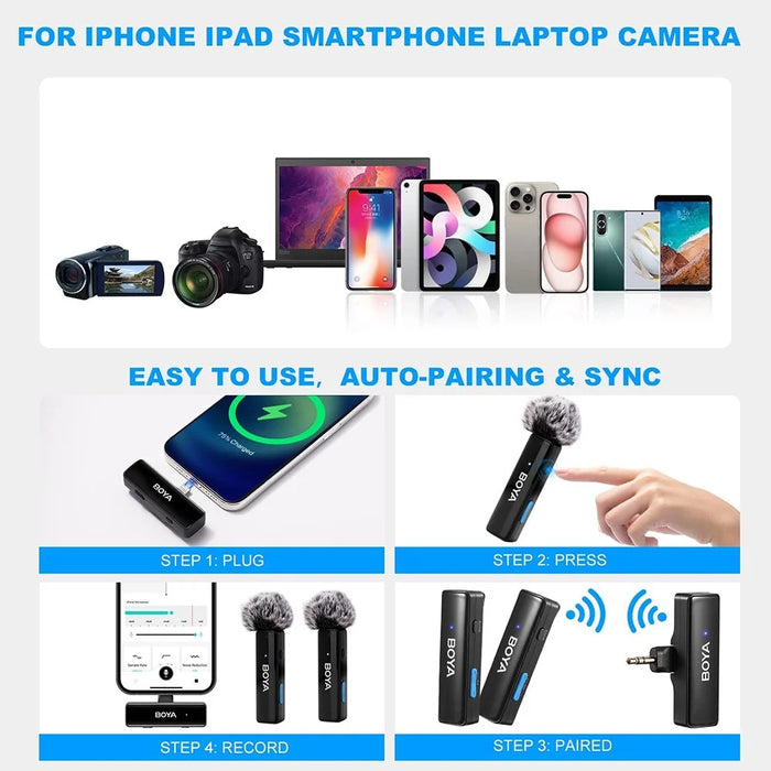 BOYA BOYALINK A2 For iPhone / Android / Camera Vlogging Wireless Lavalier Microphone (2 TX+1 RX) 100m Range - 5