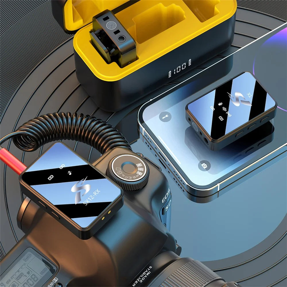 SX12 Wireless Lavalier Clip-On Microphone (1 Receiver+2 Microphones+1 Charging Bin) - 4