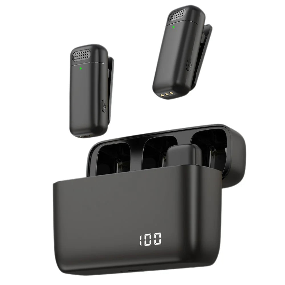 K13 Wireless Clip Mic Wireless Lavalier Microphone (2 Microphone+1 Receiver) with Charging Station - 1