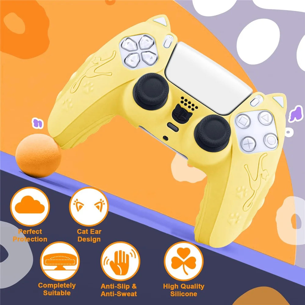 For Sony Playstation 5 Game Console Skin Cover Anti-Slip Silicone Case - Yellow - 2