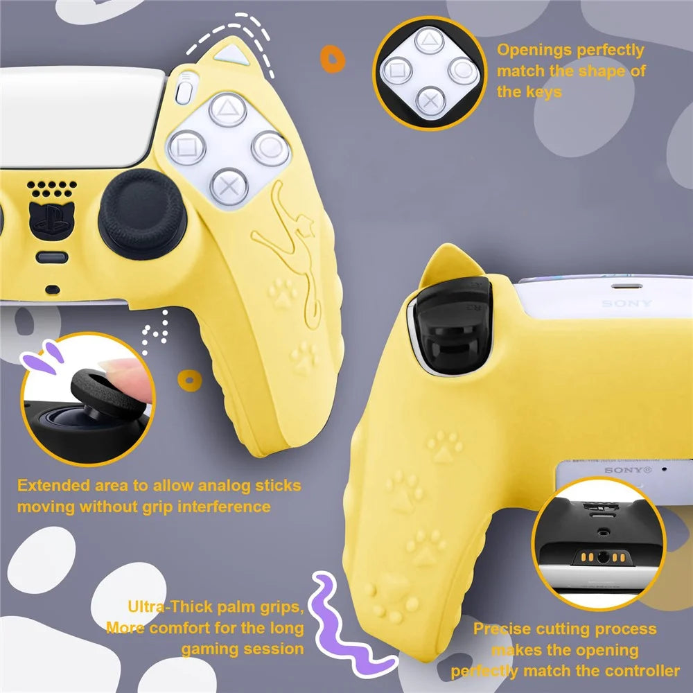 For Sony Playstation 5 Game Console Skin Cover Anti-Slip Silicone Case - Yellow - 3