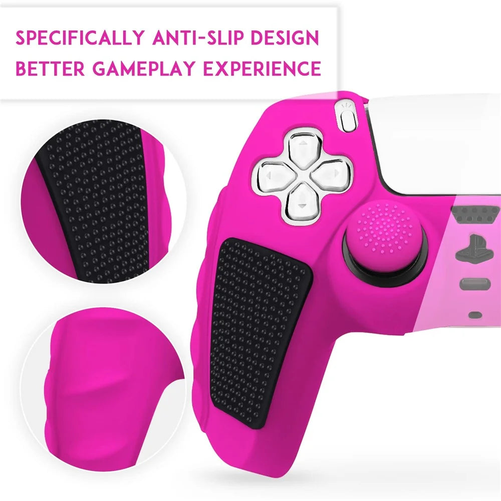 For Sony PlayStation 5 Controller Silicone Case Color Matching Protective Cover (Without Joy-Pad Caps) - Rose - 4