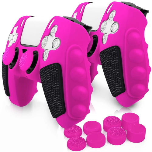 For Sony PlayStation 5 Controller Silicone Case with 8 Joy-Pad Caps Color Matching Protective Cover - Rose - 1