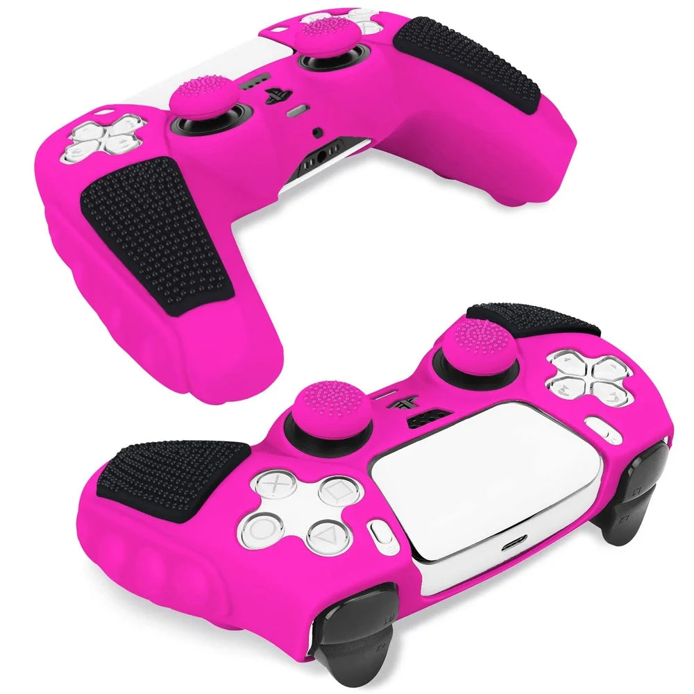 For Sony PlayStation 5 Controller Silicone Case with 8 Joy-Pad Caps Color Matching Protective Cover - Rose - 3