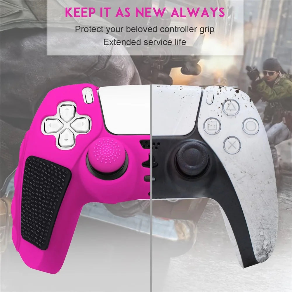For Sony PlayStation 5 Controller Silicone Case with 8 Joy-Pad Caps Color Matching Protective Cover - Rose - 4